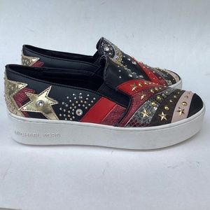 MICHAEL KORS Trent Embellished Mettallic Loafers  Size 5.5